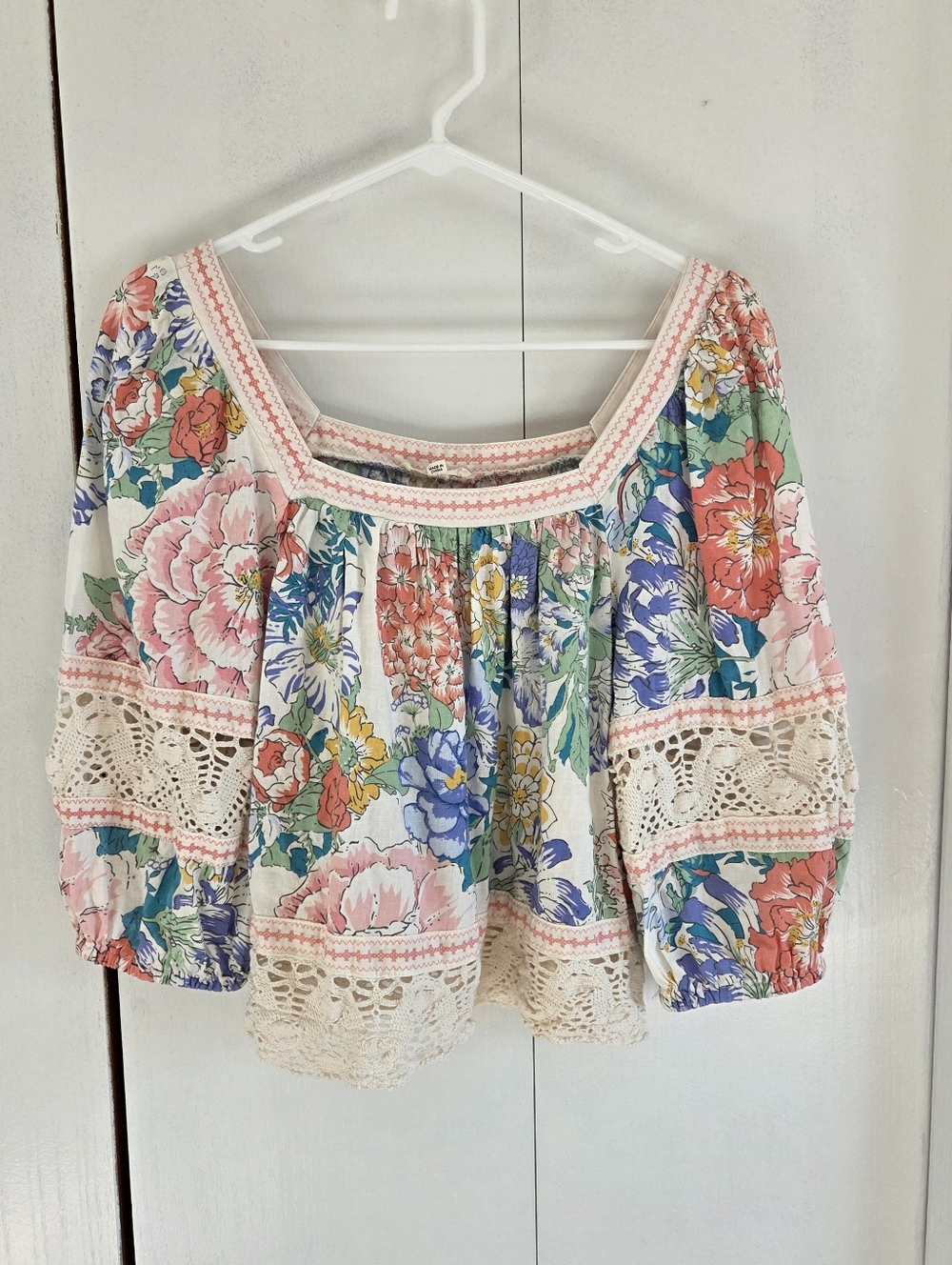 Christian Siriano Floral Crochet Boho Blouse - Pink Multicolor